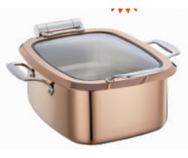 Nồi hâm buffet nắp kính Inox vuông màu đồng - 4L
