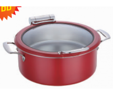 Nồi hâm buffet nắp kính  Inox 30cm tròn màu đỏ- 4.5L