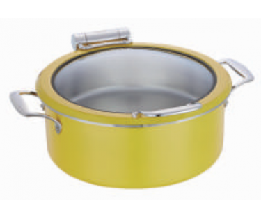 Nồi hâm buffet nắp kính  Inox 30cm tròn màu vàng - 4.5L
